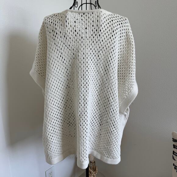 Talbots Cream Open Knit Sweater Poncho Side Button Closure Large - Picture 4 of 8